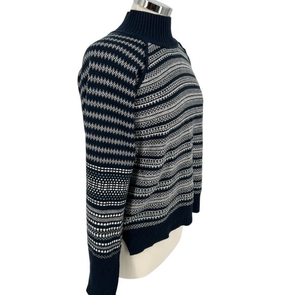 Cyrus Nordic Style Striped Knit Mock Neck Sweater Dark Blue White Size Medium - Picture 4 of 12